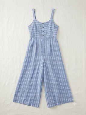 C&C California 100% Linen Blue & White Striped Wide-Leg Jumpsuit Size 12